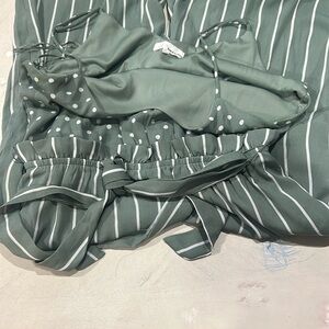 June & Hudson Green and White Boot Cut Flare Jumpsuit